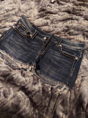 Miss Me Dark Blue Distressed Denim Cutoff Shorts Size 32
